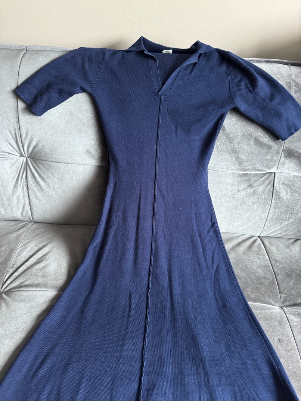 Rachel Zoe Navy Knit Midi Dress with Short Sleeves